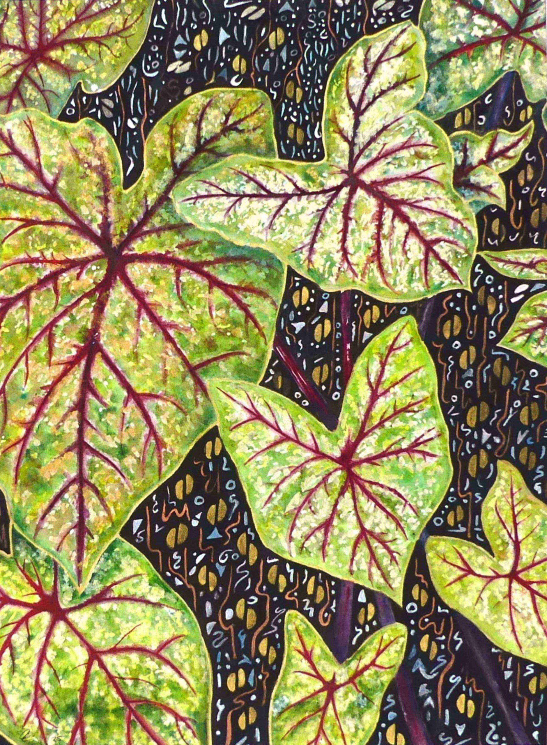 Tropical plant watercolour by UK artist Elazabeth Sadler